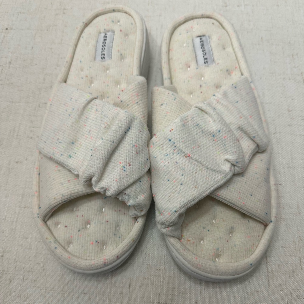 💜Aeropostale Ivory Speckled Slide Sandals with Knotted Upper - Picture 6 of 7